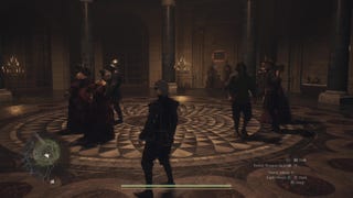 A masked dance taking place in a circular ballroom in Dragon's Dogma 2.