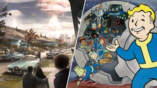 The nukes dropping and a Vault Boy showing off the cartoony inside of a vault - the two faces of modern Fallout.