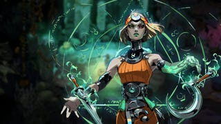 Hades 2 key art showing Melinoe performing some kind of spell, a blurred image of the game in the background.