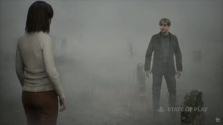 Angela and James are talking in the graveyard in the Silent Hill 2 remake